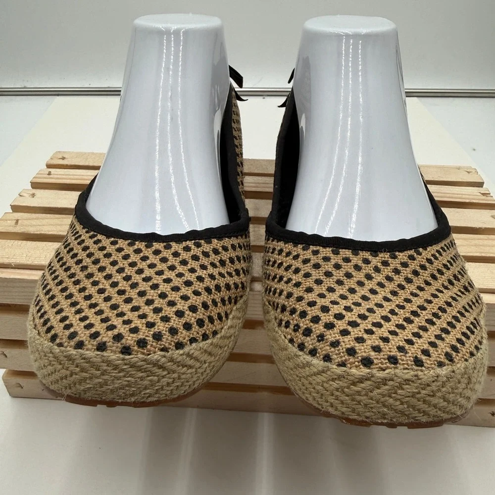 UGG Ballet Flats Indah Polka Dot Burlap Espadrille Tan Black Womens Size 8
